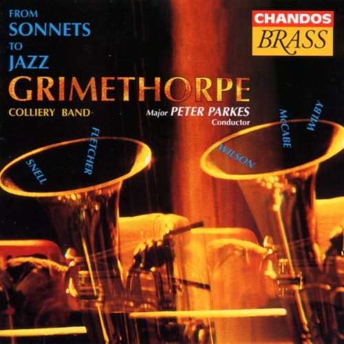 CD cover for Grimethorpe Colliery Band’s “From Sonnets to Jazz,” featuring brass instruments.