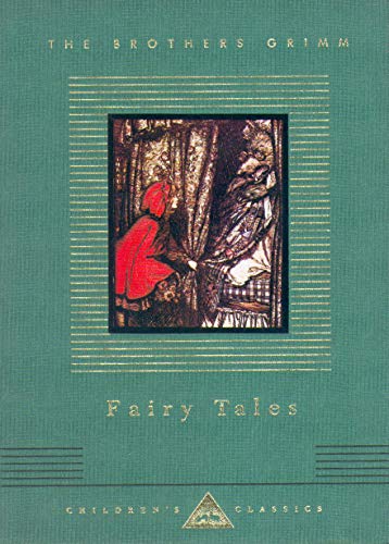 Green cover of “Grimms’ Fairy Tales” with Little Red Riding Hood illustration.