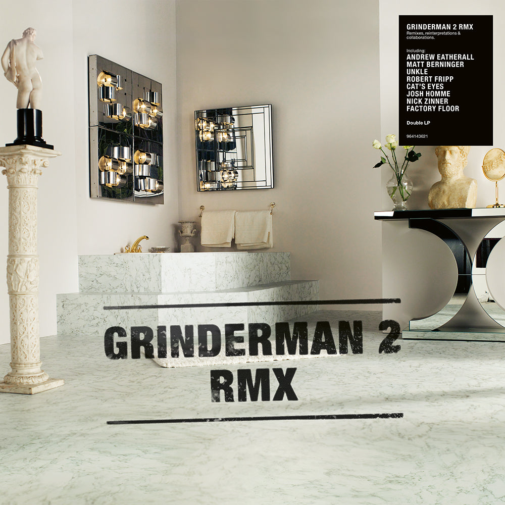 Grinderman 2 RMX vinyl cover showing a marble-themed room with classical statues and text.