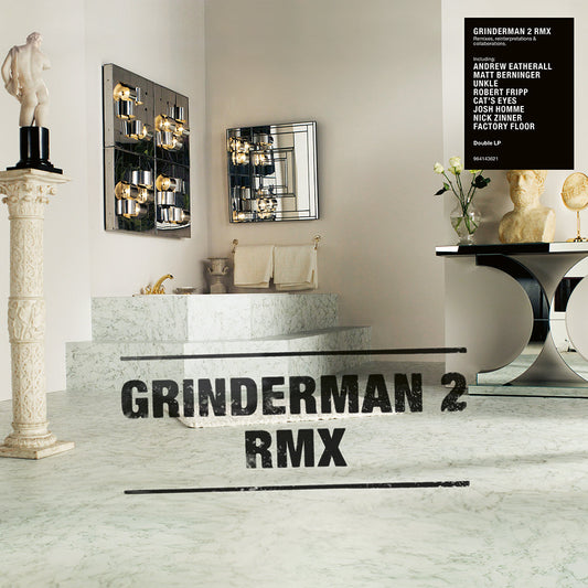 Grinderman 2 RMX vinyl cover showing a marble-themed room with classical statues and text.