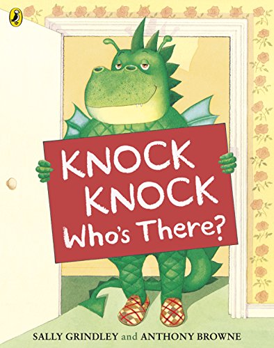 Book cover: green dragon holding a red sign reading "Knock Knock Who's There?".