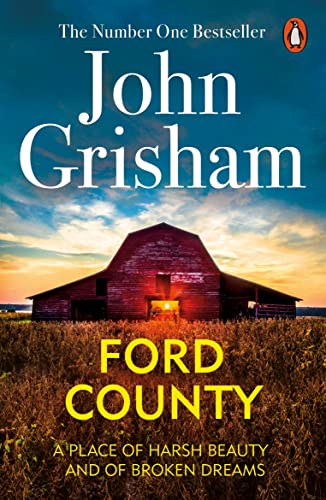 Book cover: "Ford County" by John Grisham, featuring a red barn at sunset.