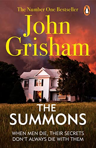 Book cover for The Summons by John Grisham featuring a house at sunset.