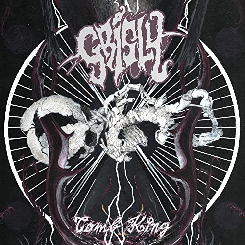 Album cover with a skeletal figure, stylized logo, and white radial lines on black.