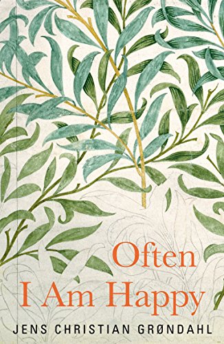 Book cover with leafy green pattern and red title, “Often I Am Happy.”