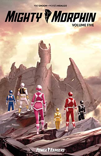 Mighty Morphin Power Rangers" comic book volume five cover with Rangers silhouetted.