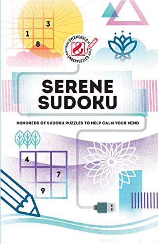 Book cover with Sudoku grids, floral designs, and the title “Serene Sudoku”.