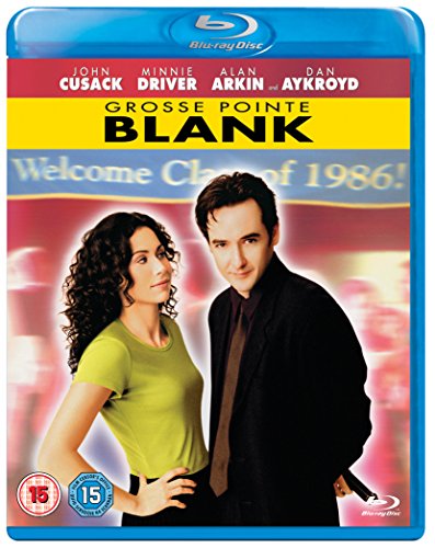 Blu-ray cover for Grosse Pointe Blank featuring John Cusack and Minnie Driver.