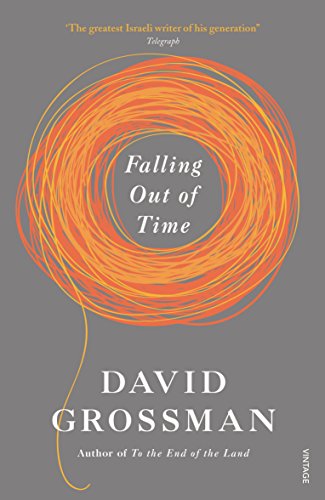 Book cover: "Falling Out of Time" by David Grossman, with orange spiral design.