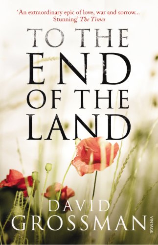 Book cover for To The End of the Land featuring red poppies in grass.