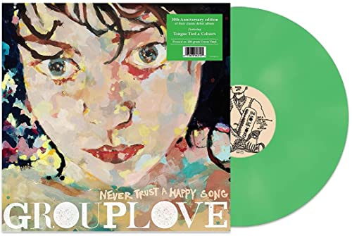 Grouplove vinyl record album cover with painted portrait and green disc.