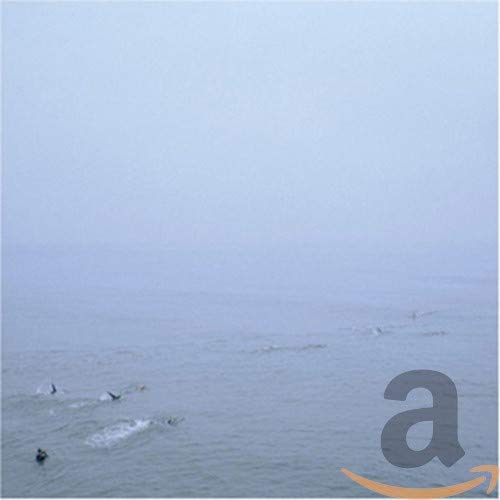 Blurry ocean scene with silhouetted figures and a large white "a".