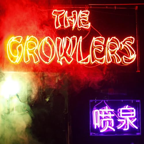 Neon sign reading "The Growlers" above Chinese characters on a dark background.