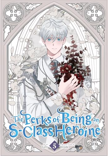 Manga volume cover with a silver-haired man holding dark red flowers.