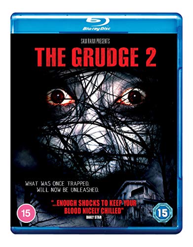 Blu-ray case for "The Grudge 2" with a woman's face covered in black twigs.