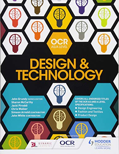 Textbook cover for OCR AS/A Level Design & Technology, with lightbulb icons.