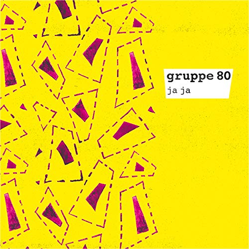 Vinyl cover with yellow background, purple geometric shapes, and text reading gruppe 80 ja ja.