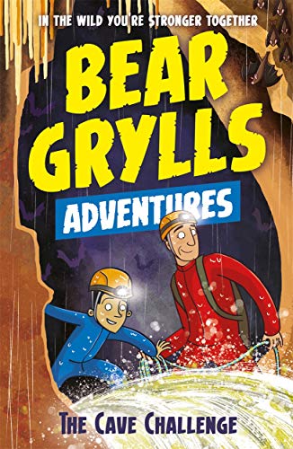 Book cover illustration showing two explorers in a cave with bats and water.