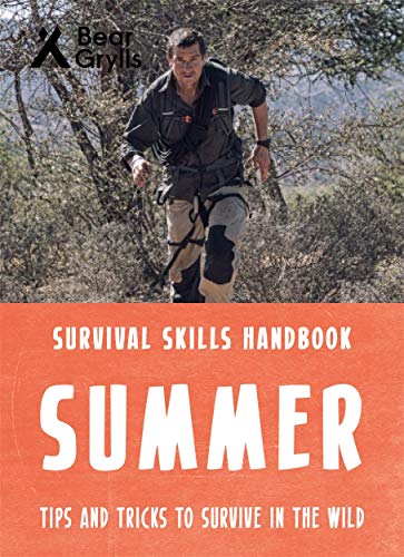 Bear Grylls on book cover, running through rugged, dry terrain.