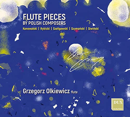 CD cover: abstract blue background with flute player’s signature and text.