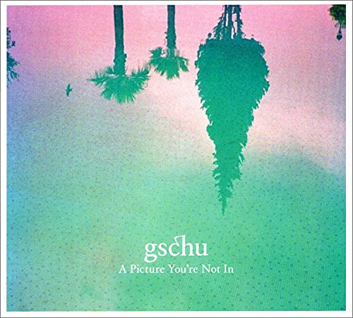 CD cover with blurred palm trees against a pink and green gradient.