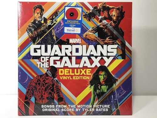 Guardians of the Galaxy Vol. 1 vinyl record in red and yellow packaging.