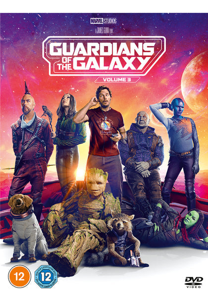DVD case for Guardians of the Galaxy Vol. 3, colorful space scene.