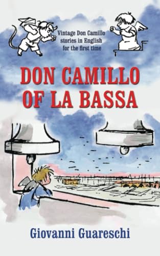 Book cover with cartoon figures, red title “Don Camillo of la Bassa”.