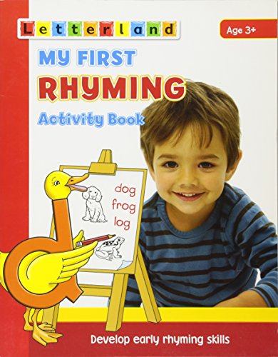 Children’s rhyming activity book cover with a boy, duck, and easel.