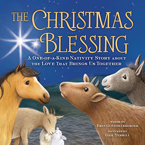Book cover: "The Christmas Blessing" depicts animals gazing towards a star.