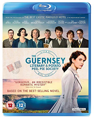The Guernsey Literary & Potato Peel Pie Society" Blu-ray cover with cast photos.