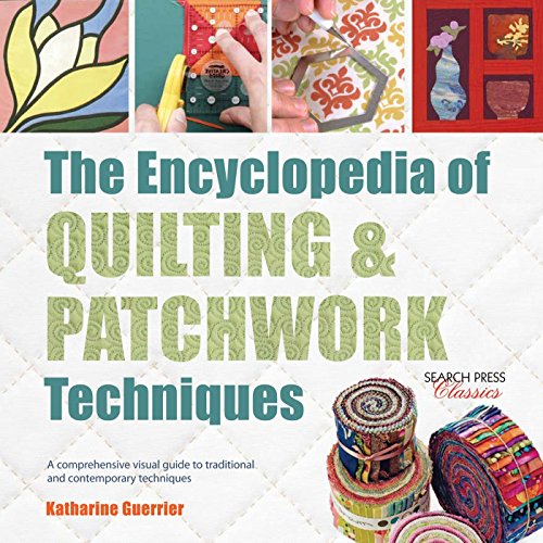 Quilting techniques book cover with colorful fabric and pattern examples.