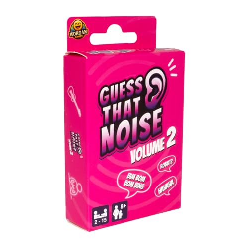 Pink game box for "Guess That Noise Volume 2 - Travel" with ear icon.