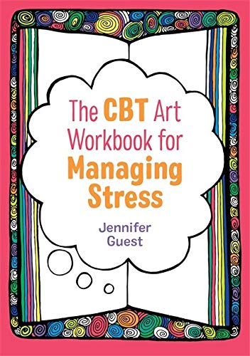 Book cover with colorful swirls, a speech bubble, and text about stress.