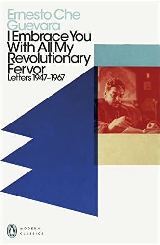 Book cover featuring Che Guevara writing, with blue and red geometric shapes on white.