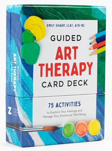 Art therapy card deck with colorful paint and art supplies.