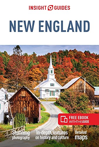 New England travel guide cover with a rural landscape and white church.