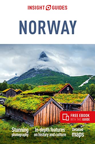 Insight Guides Norway travel book cover with traditional turf-roofed houses.