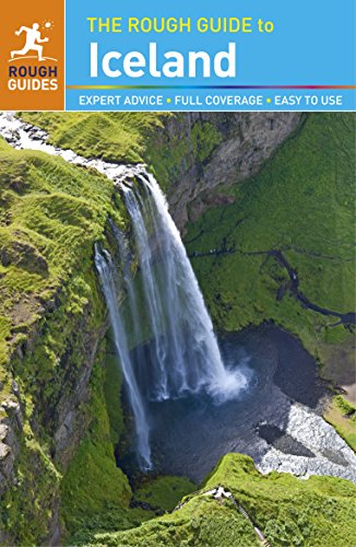 Cover of “The Rough Guide to Iceland” featuring a waterfall landscape.