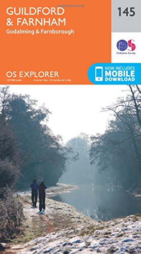Ordnance Survey Explorer Map 145, covering Guildford, Farnham, and surrounding areas.