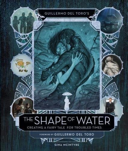 Book cover: woman embracing a scaled creature underwater, art deco design.