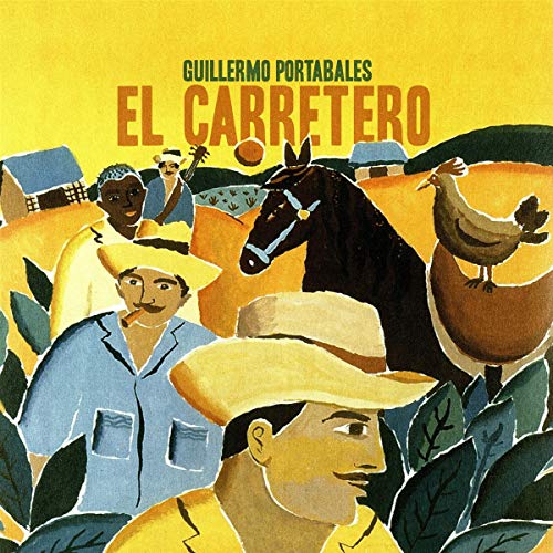 "Vinyl record cover with colorful illustration of men, horse, and rooster in a rural landscape."