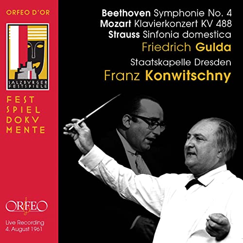 CD cover featuring Friedrich Gulda and conductor Franz Konwitschny with text listing classical works.