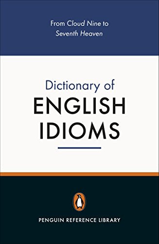 "Book cover with 'Dictionary of English Idioms' title, Penguin logo, and dark blue and white sections."