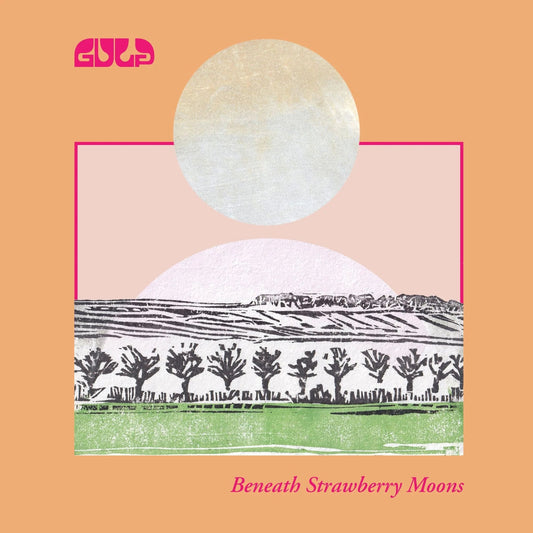 Album art showing a stylized landscape with trees under a large moon on peach.