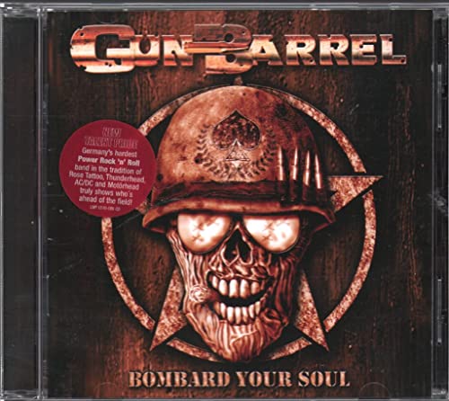 CD cover: Skull wearing a military helmet with the band name "Gun Barrel".
