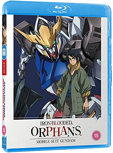 Blu-ray cover for “Gundam Iron-Blooded Orphans” featuring robots and characters.