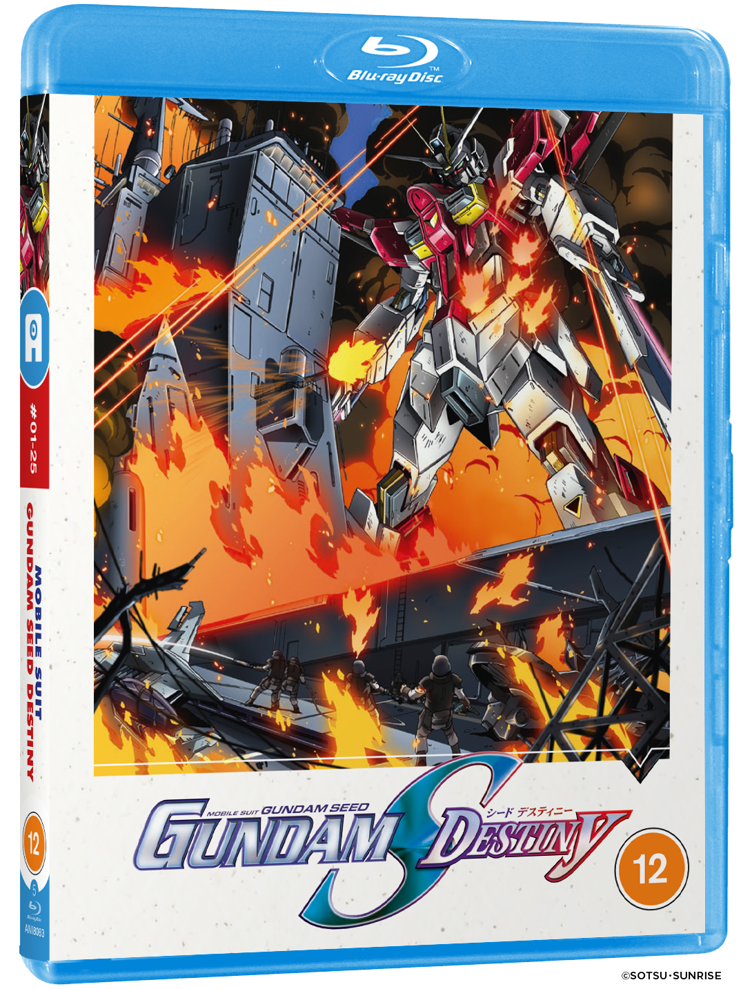 Blu-ray cover for "Gundam Seed Destiny Part 1" featuring mecha in battle.
