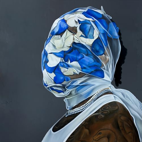 Gunna album cover: profile view of a person with a floral head covering.