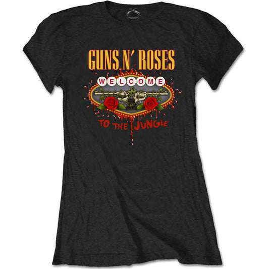 Black women’s t-shirt with “Guns N’ Roses” and jungle graphic print.